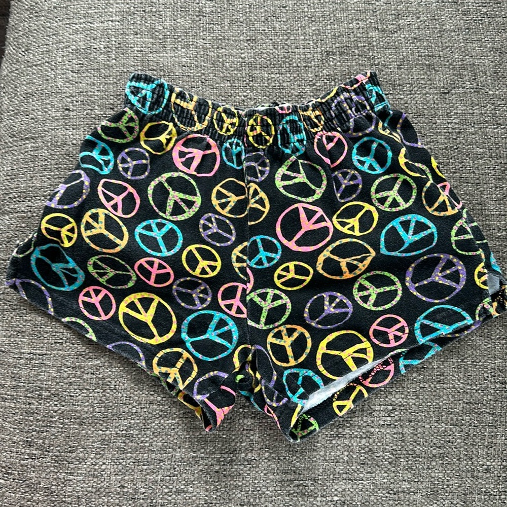 Soffe Girls Neon Colorful Peace Sign Athletic Gym Dance Running Shorts Size S